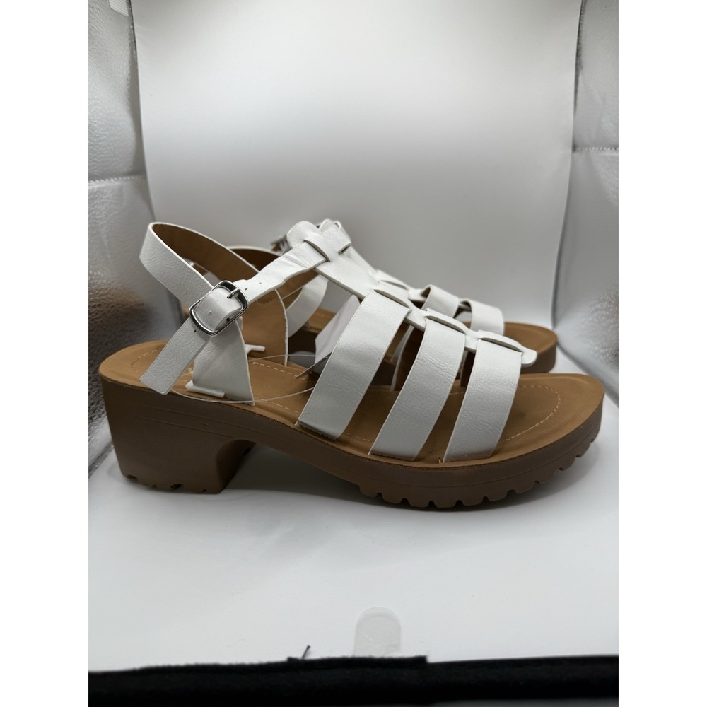YOKI Everly White Strap Heel  Sandal Buckle Size‎ 7.5